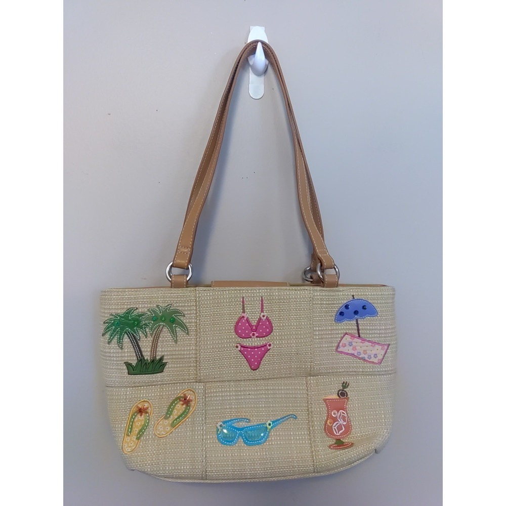 vintage Fun beach Multicolor Patched Double Handle Snap Tote Handbag